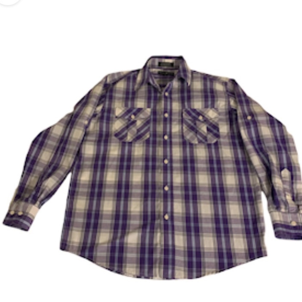 Beverly Hills Polo Club Shirt Long Sleeve Button Up Plaid Purple Mens Size M